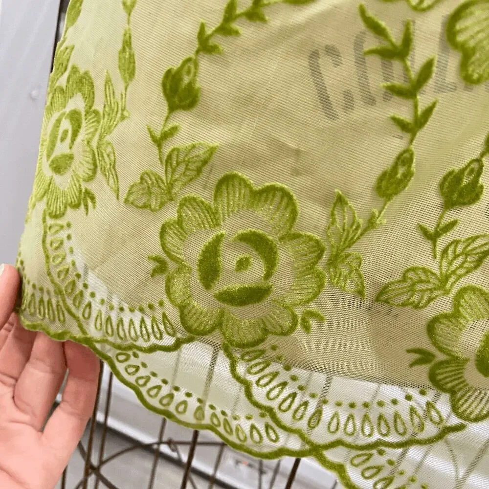 Vintage 50s Artistic Apron House Sheer Flocked Organza Green Apron